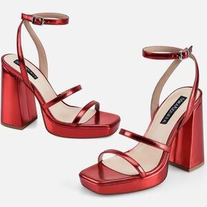MIRAAZZURRA Red Block Platform Thick Strappy Heels- Size 9 1/2